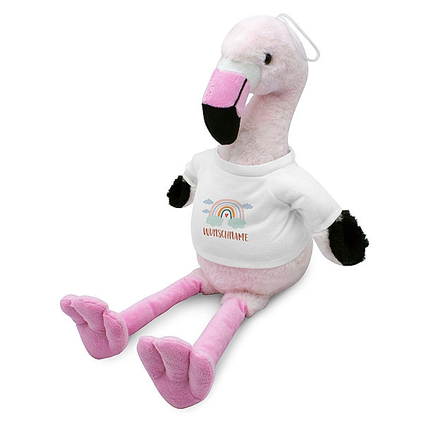 Kuscheltier Flamingo mit Namen (Motiv: Rainbow)