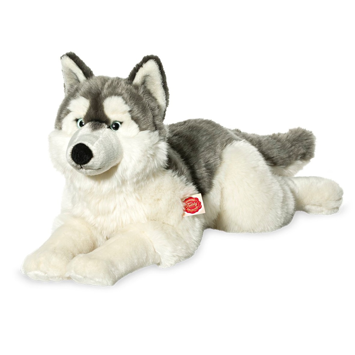 tachi Stofftier Hund 25 cm, Plüschtier Husky grau weiß, Liegender