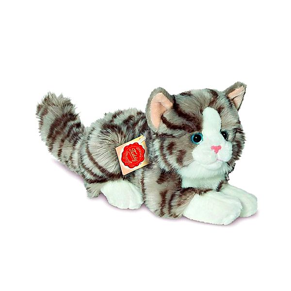 Hermann Teddy Kuscheltier KATZE (20 cm) liegend in grau