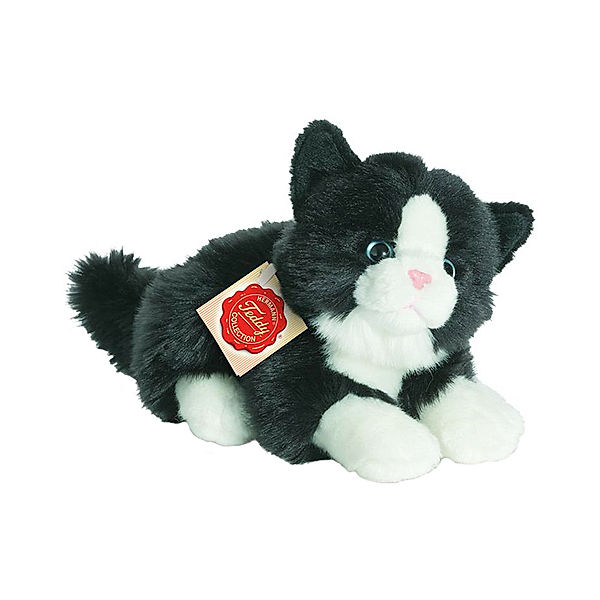 Hermann Teddy Kuscheltier KATZE (20 cm) liegend in schwarz/weiss