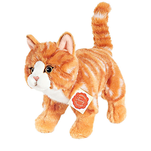 Hermann Teddy Kuscheltier KATZE ROT GETIGERT (20cm) stehend in rotorange