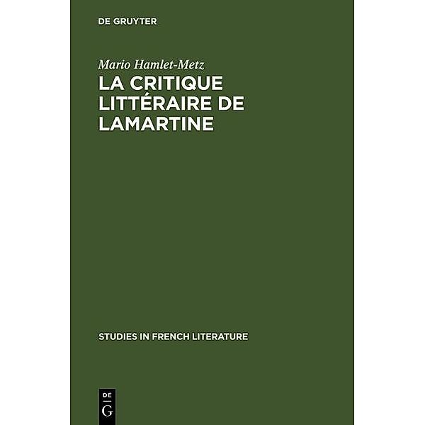 La critique littéraire de Lamartine, Mario Hamlet-Metz