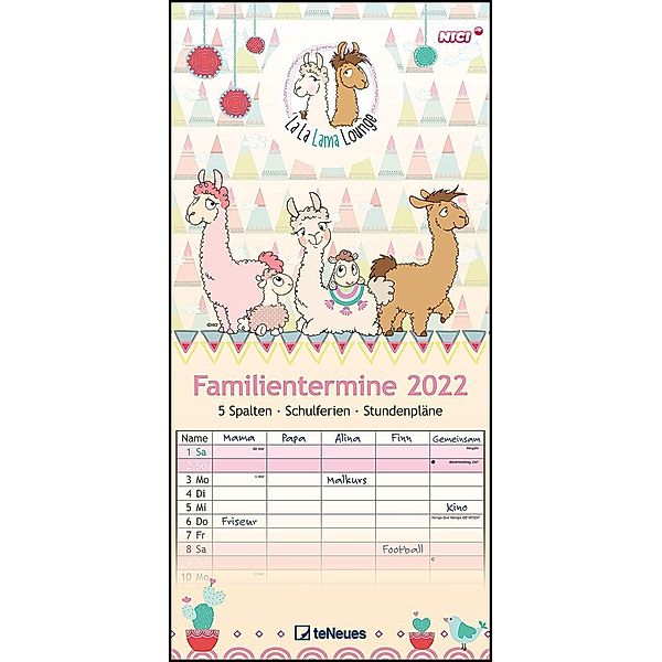 La La Lama Lounge Familienplaner 2022 - Familien-Timer - Termin-Planer - Kinder-Kalender - Familien-Kalender - 22x45