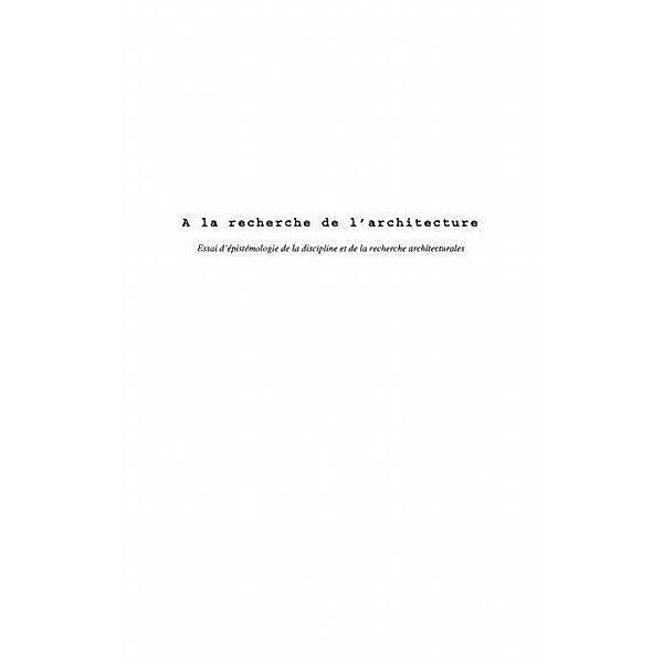 LA RECHERCHE DE L'ARCHITECTURE / Hors-collection, Hanrot Stephane