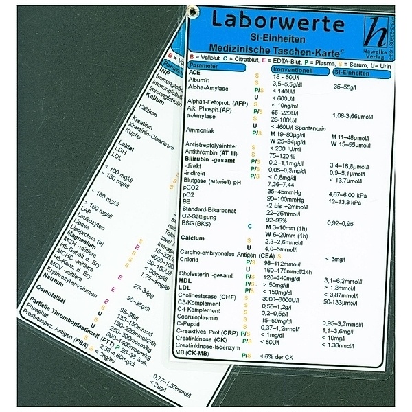 Laborwerte SI Einheiten - Medizinische Taschen-Karte