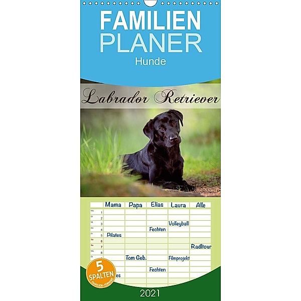 Labrador Retriever - Familienplaner hoch (Wandkalender 2021 , 21 cm x 45 cm, hoch), Nicole Noack