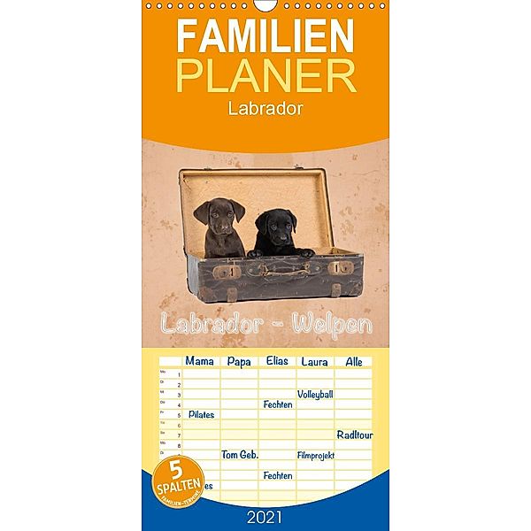 Labrador - Welpen - Familienplaner hoch (Wandkalender 2021 , 21 cm x 45 cm, hoch), Heiko Eschrich -HeschFoto