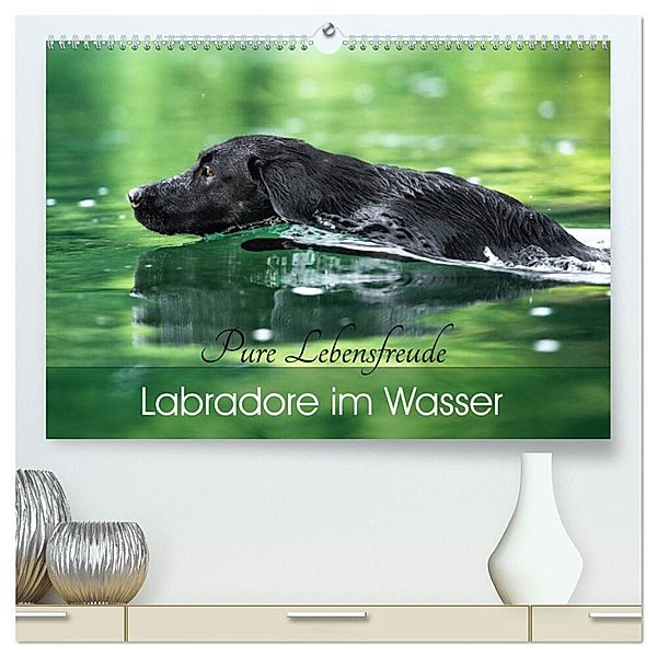 Labradore im Wasser (hochwertiger Premium Wandkalender 2024 DIN A2 quer), Kunstdruck in Hochglanz, Cornelia Strunz