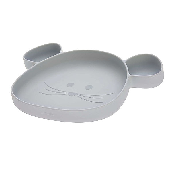 Lässig Lässig Silikon-Teller Little Chums - Mouse mit Saugnapf in grau