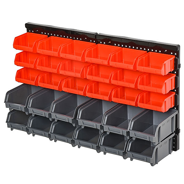 Lagersystem mit 30 Boxen schwarz, grau, rot (Farbe: rot, grau, schwarz)