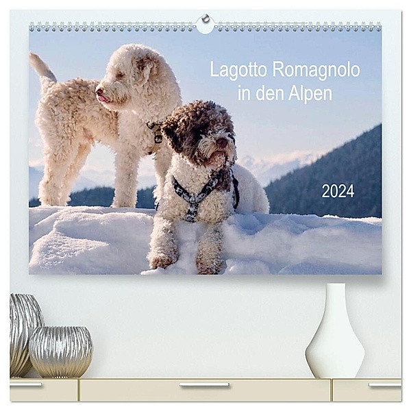 Lagotto Romagnolo in den Alpen 2024 (hochwertiger Premium Wandkalender 2024 DIN A2 quer), Kunstdruck in Hochglanz, wuffclick-pic