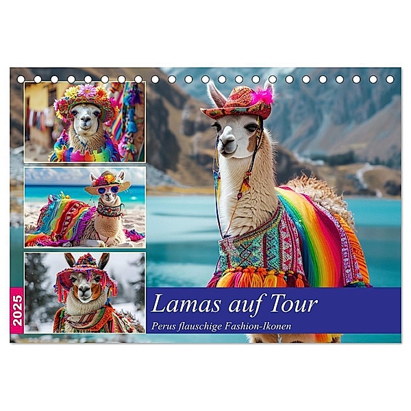Lamas auf Tour. Perus flauschige Fashion-Ikonen (Tischkalender 2025 DIN A5 quer), CALVENDO Monatskalender, Calvendo, Rose Hurley