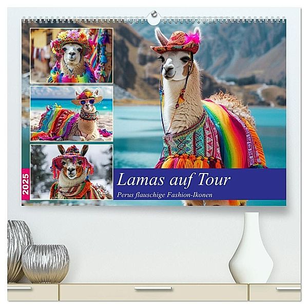 Lamas auf Tour. Perus flauschige Fashion-Ikonen (hochwertiger Premium Wandkalender 2025 DIN A2 quer), Kunstdruck in Hochglanz, Calvendo, Rose Hurley