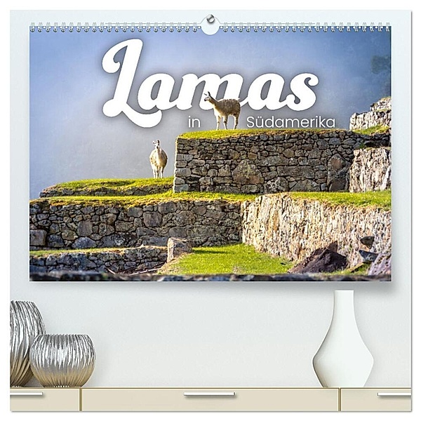 Lamas in Südamerika (hochwertiger Premium Wandkalender 2024 DIN A2 quer), Kunstdruck in Hochglanz, Happy Monkey