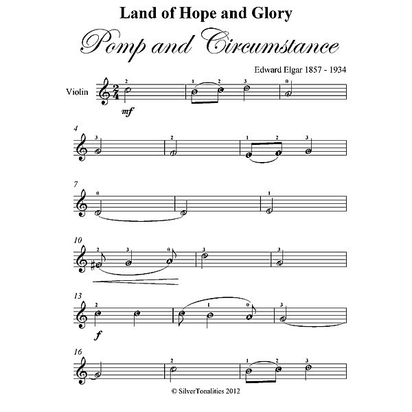 Land of Hope and Glory Pomp and Circumstance Easy Violin Sheet Music, Edward Elgar