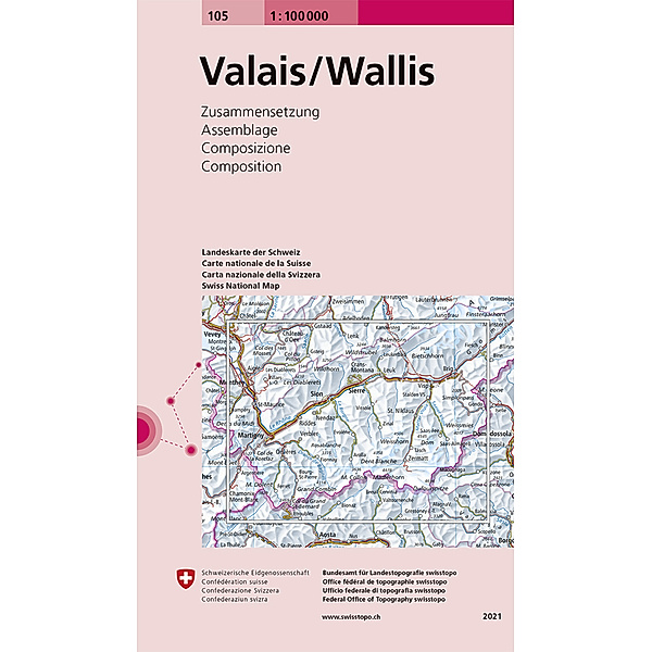 Landeskarte 1:100 000 Zusammensetzung / 105 Valais/Wallis, Bundesamt für Landestopografie swisstopo