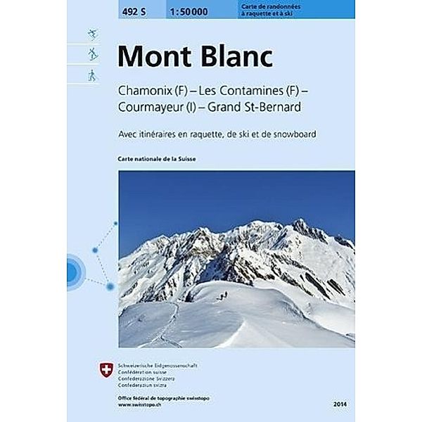 Landeskarte der Schweiz Mont Blanc, carte de randonnées à raquette et à ski