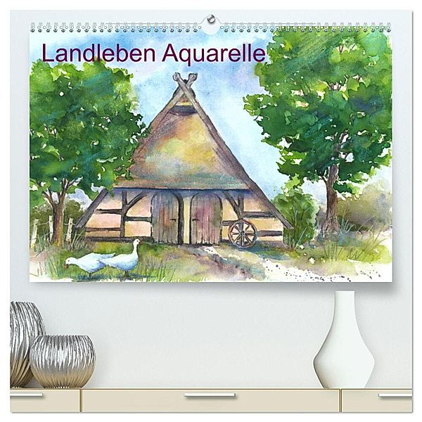 Landleben Aquarelle (hochwertiger Premium Wandkalender 2024 DIN A2 quer), Kunstdruck in Hochglanz, Jitka Krause