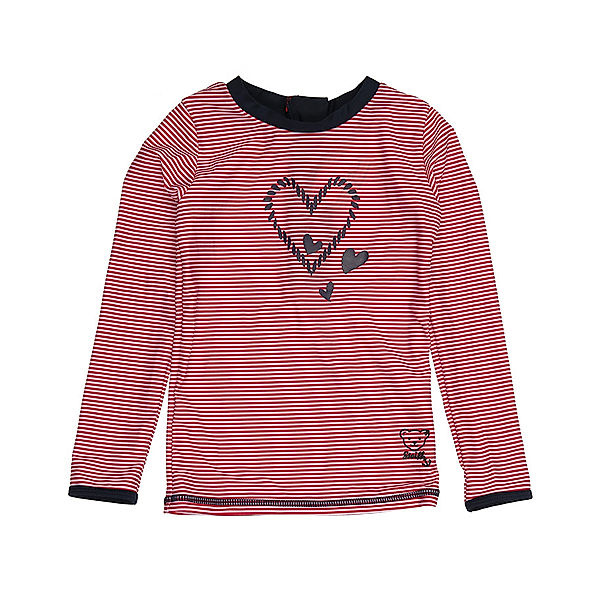 Steiff Langarm-Badeshirt NAVY HEARTS GIRL gestreift in rot