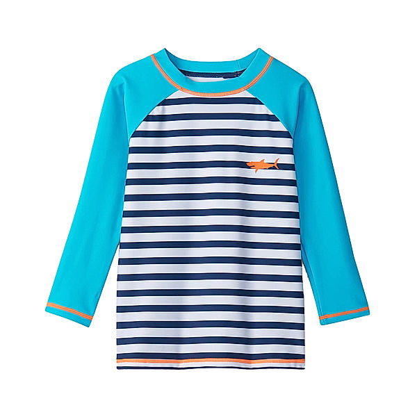 Hatley Langarm-Badeshirt SHARK STRIPES in blau/weiß