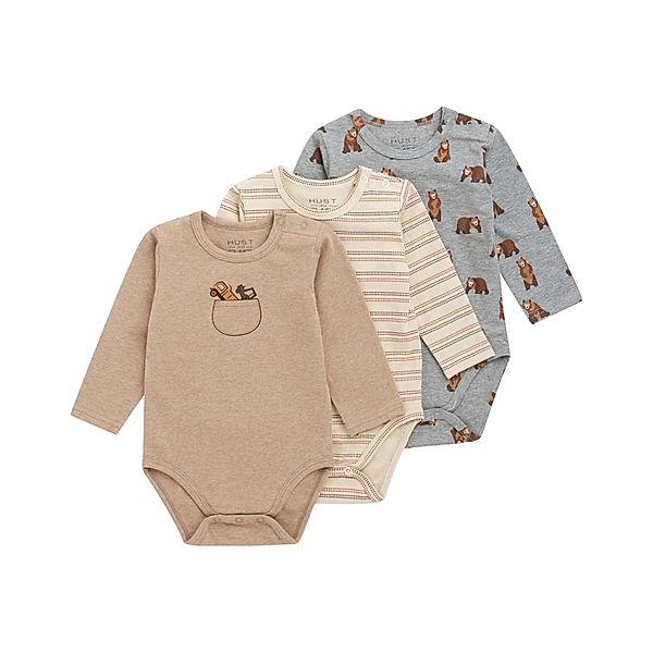 Hust & Claire Langarm-Body BERTRAM CHILD 3er-Pack in biscuit melange