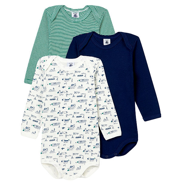 Petit Bateau Langarm-Body CITADIN 3er-Pack in multico