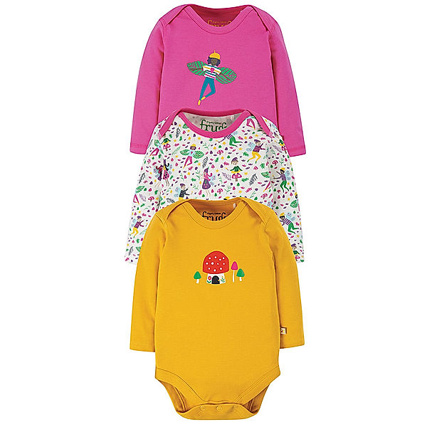 frugi Langarm-Body FAIRY 3er-Set in pink/gelb