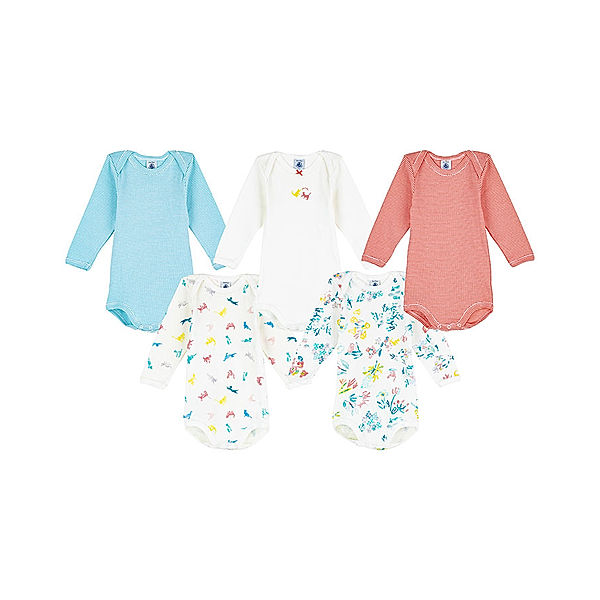 Petit Bateau Langarm-Body FLORAL 5er Pack in bunt