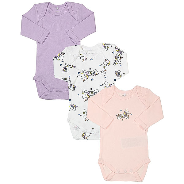 name it Langarm-Body NBFBODY UNICORN 3er-Pack in weiß/rosa/flieder