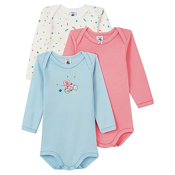 Petit Bateau Langarm-Body PAPILLA 3er-Pack in bunt