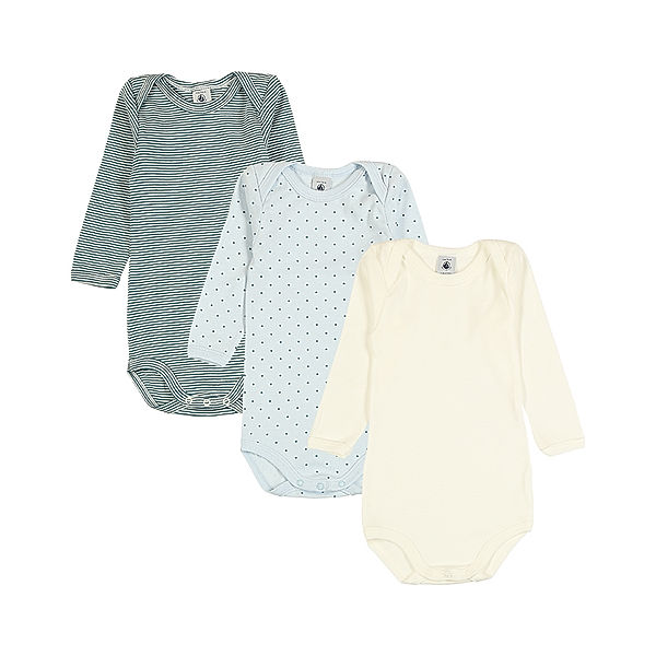 Petit Bateau Langarm-Body STERNE & STREIFEN 3er Pack in blau