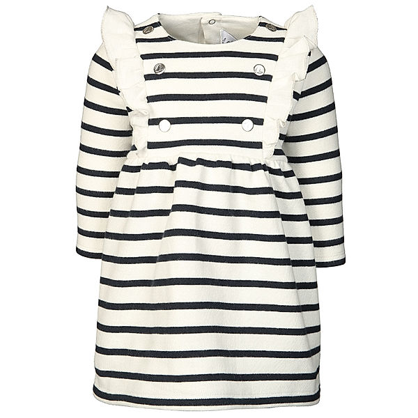 Petit Bateau Langarm-Kleid LEVRIER mit Rüschen in weiß/marine