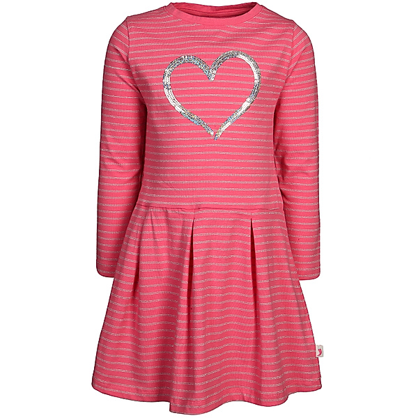 Salt & Pepper Langarm-Kleid SEQUINS HEART gestreift in candy pink