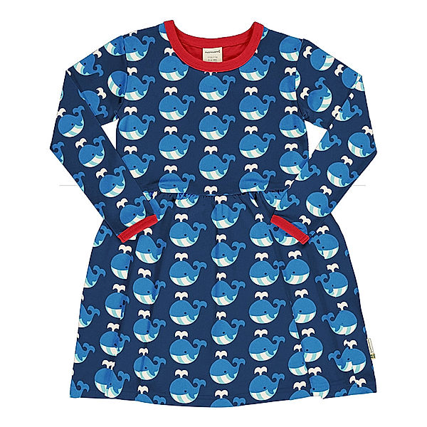 Maxomorra Langarm-Kleid SPIN – WHALE in dunkelblau