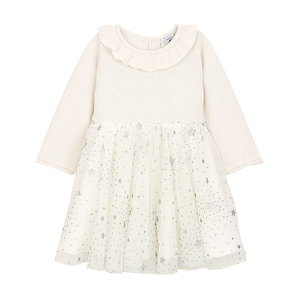 Petit Bateau Langarm-Kleid TOILE mit Tüll in marshmallow/argent