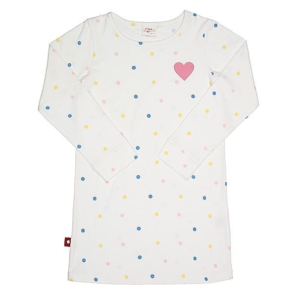 Volltreffer Langarm-Nachthemd MULTICOLOURED DOTS in weiss/rosa