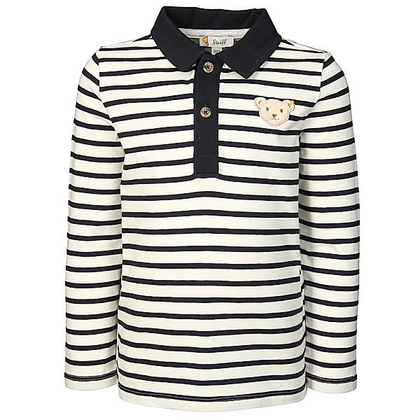 Steiff Langarm-Poloshirt INDI BEAR MINI gestreift in creme/navy