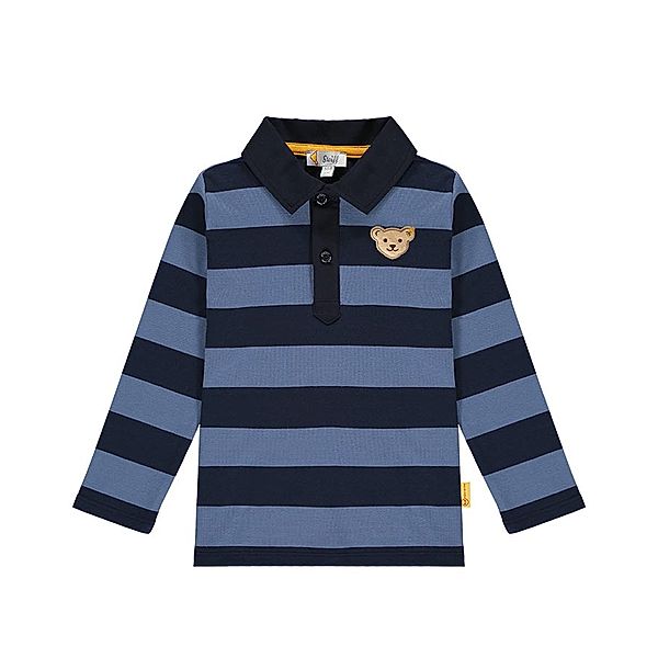 Steiff Langarm-Poloshirt LET’S PLAY! gestreift in bijou blue