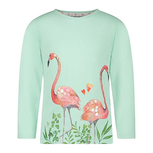 Salt & Pepper Langarm-Shirt FLAMINGO LOVE mit Pailletten in ice green