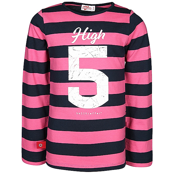 Volltreffer Langarm-Shirt NUMBER 5 gestreift in pink/dunkelblau