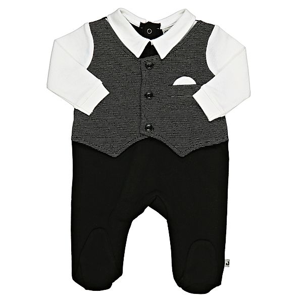 Jacky Langarm-Strampler CLASSIC BOY mit Fuss in schwarz/weiss (Grösse: 56)