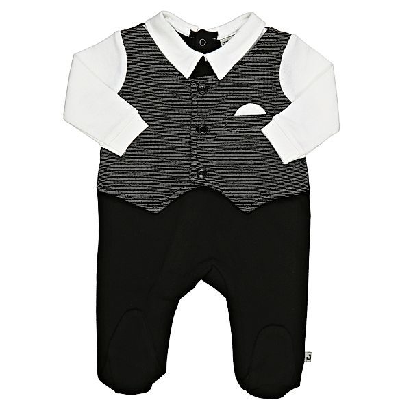 Jacky Langarm-Strampler CLASSIC BOY mit Fuss in schwarz/weiss (Grösse: 68)