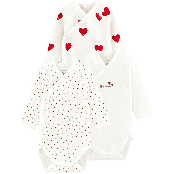 Petit Bateau Langarm-Wickelbody LOVING 3er-Pack in marshmallow