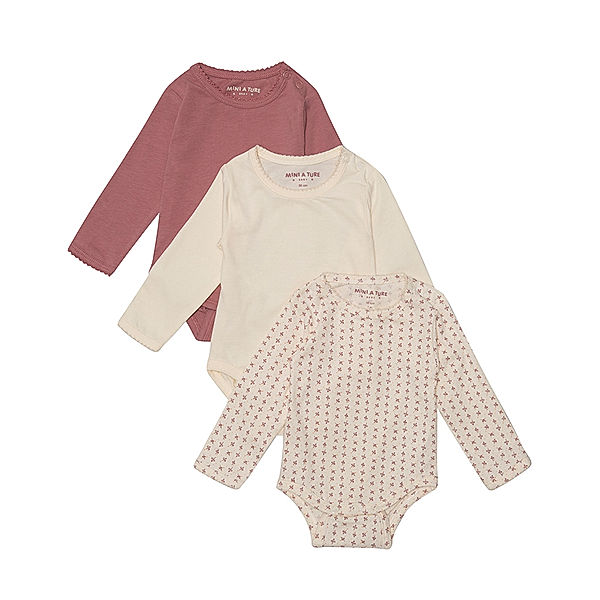 MINI A TURE Langarmbody GIRL – MATYOMI 3er-Pack in creme/beere