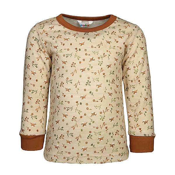 Joha Langarmshirt 630 - BLOOM AOP mit Wolle in sand