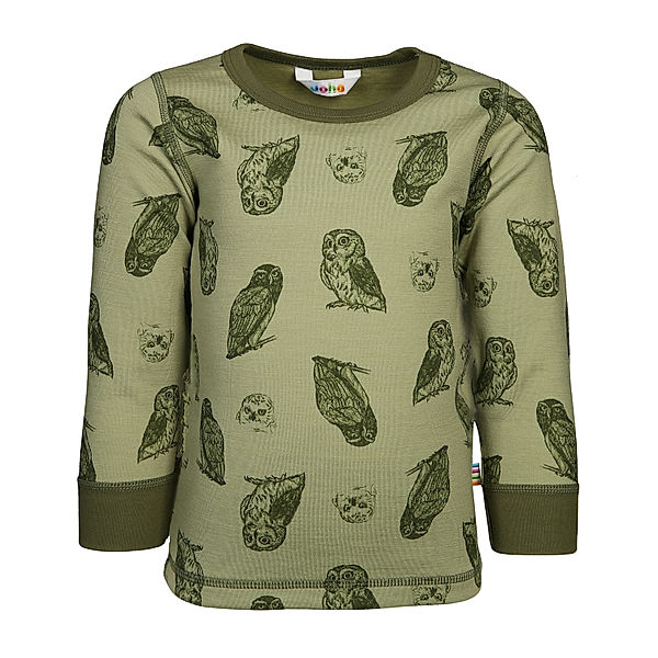 Joha Langarmshirt 631 - OWL AOP mit Wolle in sage