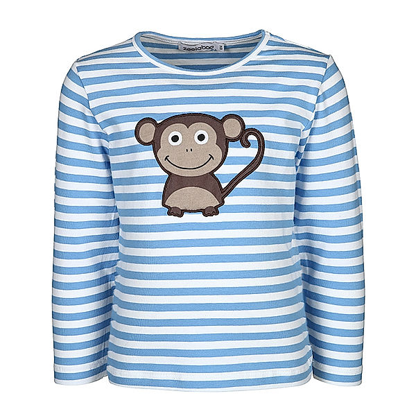 zoolaboo Langarmshirt AFFE ANTON gestreift in weiß/mittelblau