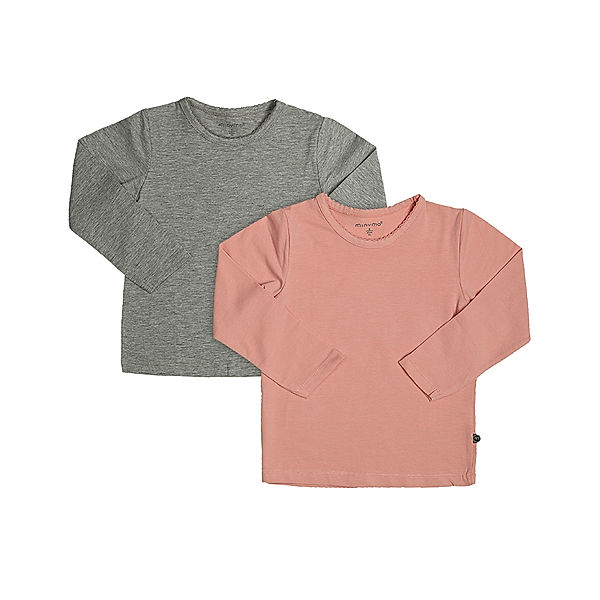 Minymo Langarmshirt BASIC 2er-Pack in rosa/grau melange