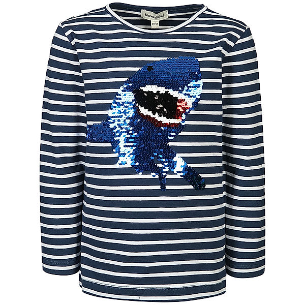 tausendkind collection Langarmshirt BIG SHARK mit Wendepailletten gestreift in dunkelblau/weiss