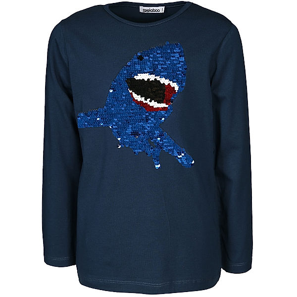 zoolaboo Langarmshirt BIG SHARK mit Wendepailletten in dunkelblau